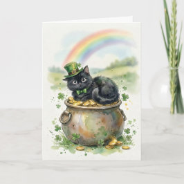 Süße St. Patrick's Day-Schwarze Katze Topf mit Gol Karte