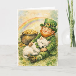 Süße St. Patrick's Day Westie & Leprechaun Karte