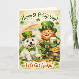Süße St. Patrick's Day Westie & Leprechaun Karte