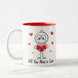 Süße Stäbchenfigur Alles was du brauchst ist Liebe Zweifarbige Tasse