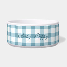 Süße staubblaue Gingham-Muster-Haustier-Schüssel