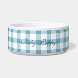 Süße staubblaue Gingham-Muster-Haustier-Schüssel Napf