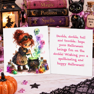 Süße Steampunk-Hexen-Halloween-Karte