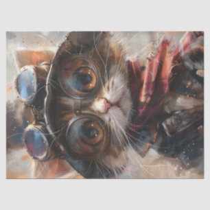 Süße Steampunk-Kätzchen mit Brille Decoupage Seidenpapier