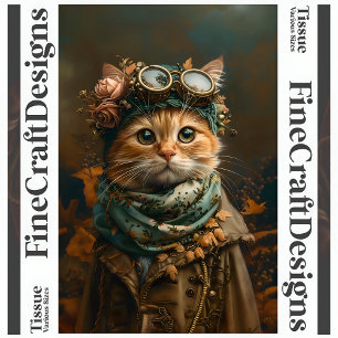 Süße Steampunk-Katze Whimsical Attire A5L Decoupag Seidenpapier