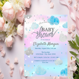 Süße Sterne & Wolken Holografische Babyparty Einladung
