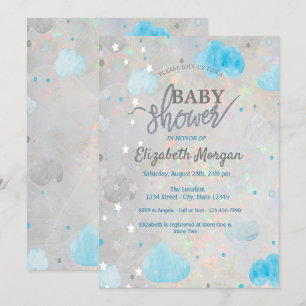 Süße Sterne & Wolken Holografische Opal Baby Showe Einladung