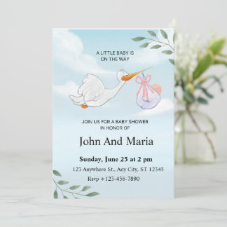 Süße Storch-Baby-Party-Einladung Aquarell Junge G Einladung