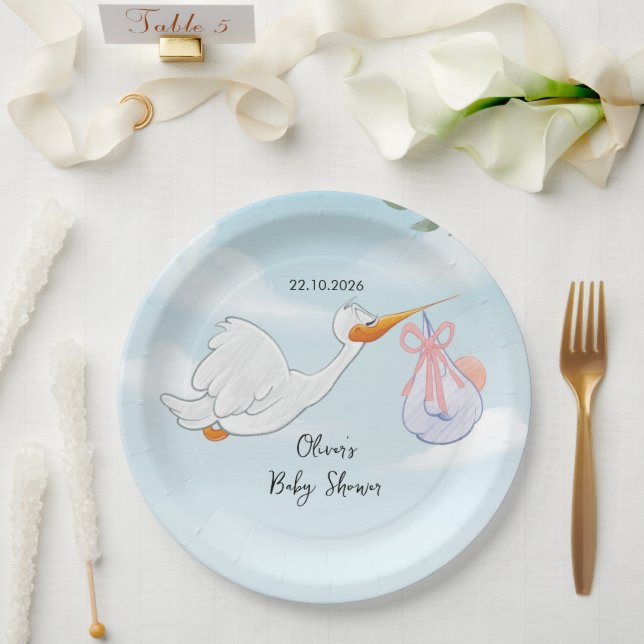 Süße Storch-Baby-Party Pappteller (Hochzeit)