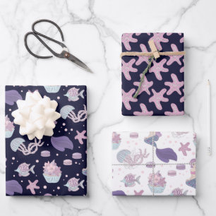 süße Strand Meerjungfrau gekachelte Party Geschenkpapier Set