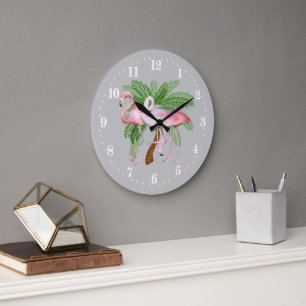 Süße Strand-Rosa-Flamingo-Dekoration Große Uhr