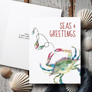 Süße Strand-Weihnachtskarten Wasserfarben-Krabbe Feiertagskarte