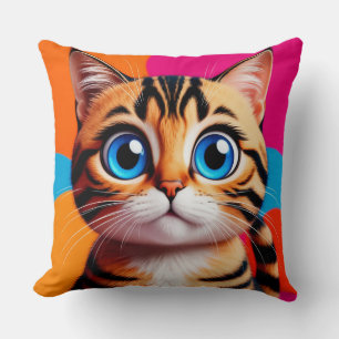 Süße Tabby-Katzen-Porträt mit großen blauen Augen Kissen