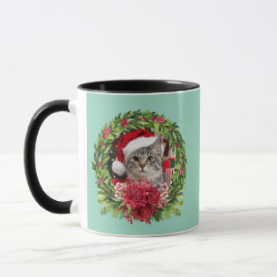 Süße Tabby-Kranz Weihnachten Tasse