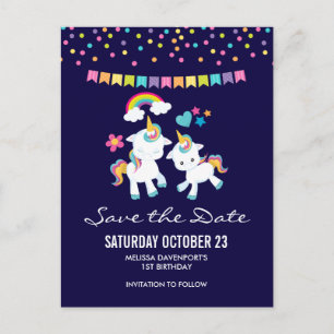 Süße tanzende Einhörner Magisches Save-the-Date Postkarte