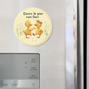 Süße tanzende Entenküken mit floralen Frühlingsvib Magnet