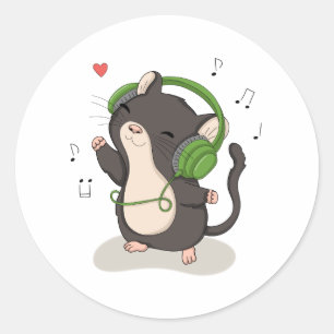 Süße tanzende Maus mit Kopfhörern Musik-Sticker Runder Aufkleber