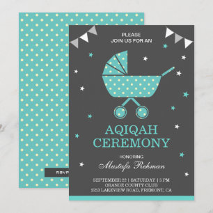 Süße Teal Kinderwagen Baby Boy Aqiqah Einladung