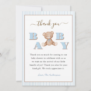 Süße Teddybär-Baby-Junge-Shower-Dankeschön-Karte Dankeskarte