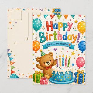 Süße Teddybär-Birthday-Postkarte für Kinder Postkarte