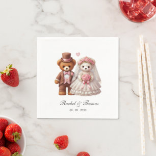 Süße Teddybär-Braut-und-Bräutigam-Hochzeitspapier Serviette