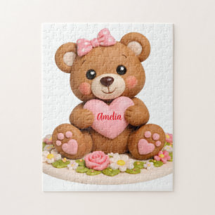 Süße Teddybär-Figur mit Namensherz