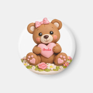 Süße Teddybär-Figur mit Namensherz Magnet