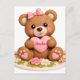 Süße Teddybär-Figur mit Namensherz Postkarte