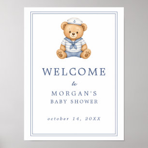 Süße Teddybär-Nautik-Baby-Shower-Willkommensschild Poster
