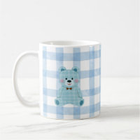 Süße Teddybär-Tasse | Blau karierte Kawaii-Tasse