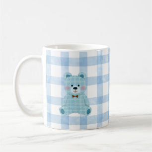 Süße Teddybär-Tasse Blau karierter Kawaii-Becher Kaffeetasse