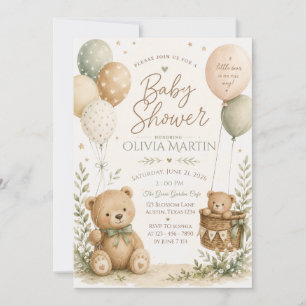 Süße Teddybär- und Ballon-Baby-Shower-Einladung
