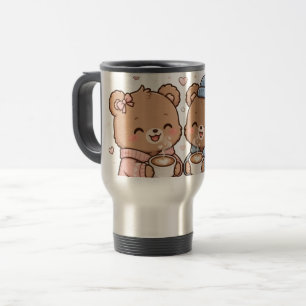 Süße Teddybären trinken Kaffee Reisebecher