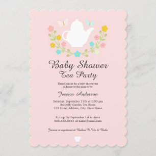Süße Teekanne Rosa Blumen Baby Shower Einladung