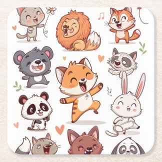 Süße Tier-Aufkleber-Tabelle Adorable CSticker Rechteckiger Pappuntersetzer