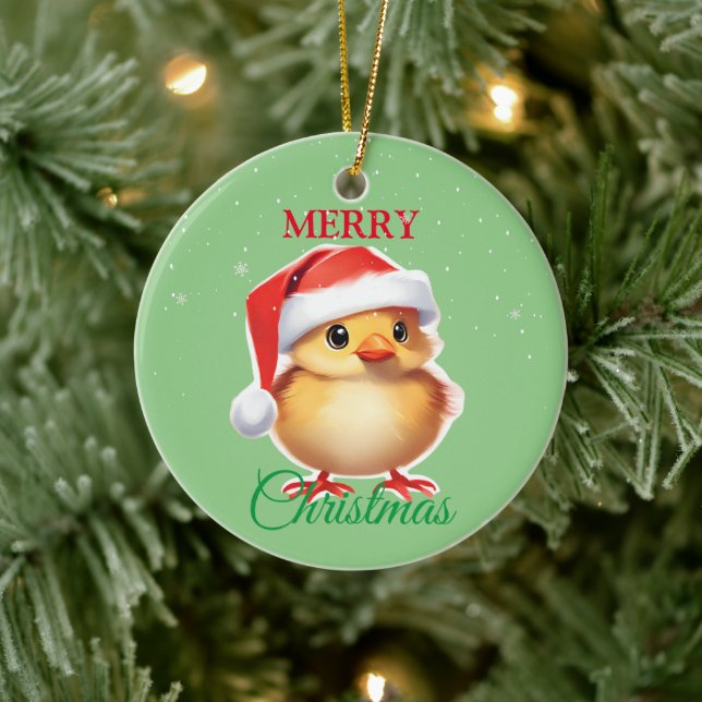 Süße Tier Baby Küken Weihnachtskostüm Keramik Ornament (Baum)