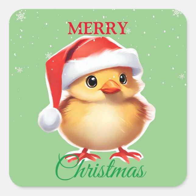 Süße Tier Baby Küken Weihnachtskostüm Quadratischer Aufkleber (Vorderseite)