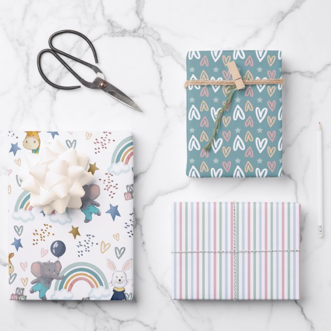 Süße Tier Babys Geschenkpapier Set (Vorderseite)