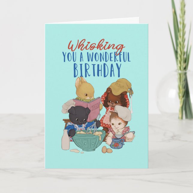 Süße Tier Cartoon Backkuchen Pub Sonne Geburtstag Karte (Vorderseite)