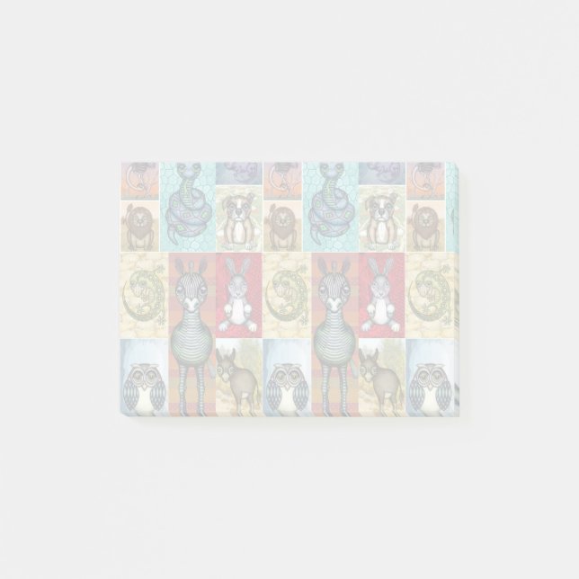 Süße Tier Collage Folk Art Design Post-it Klebezettel (Vorderseite)
