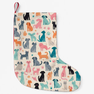 Süße Tier-Designs Nahtlose Hunde- und Katzenmuster Kleiner Weihnachtsstrumpf