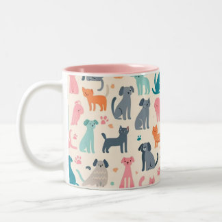 Süße Tier-Designs Nahtlose Hunde- und Katzenmuster Zweifarbige Tasse