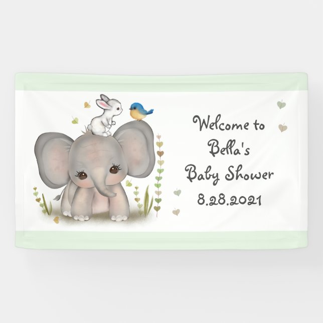 Süße Tier Elephant Baby Dusche Party Banner (Horizontal)