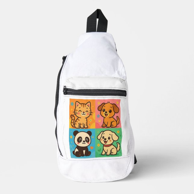 Süße Tier Friends Backpack - Katze, Hunde & Panda  Crossbody Bag (Vorderseite)