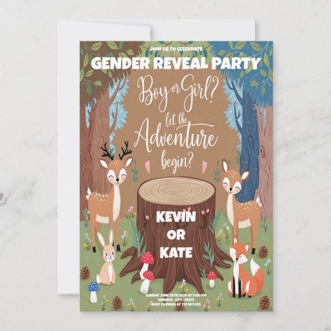 Süße Tier Gender Reveal Party Einladung (Vorderseite)