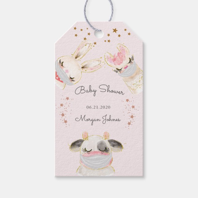 süße Tier Gesichtsmaske Babydusche Monogramm Geschenkanhänger (Vorderseite)