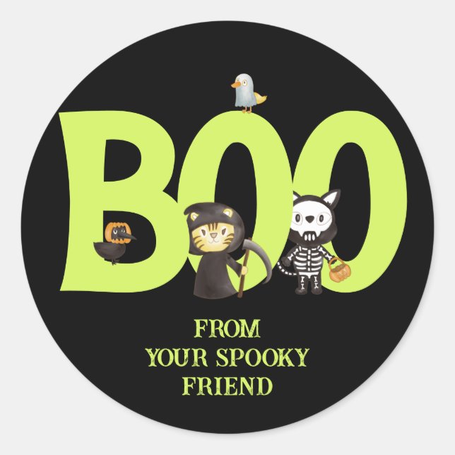 Süße Tier Halloween Boo Runder Aufkleber (Vorderseite)