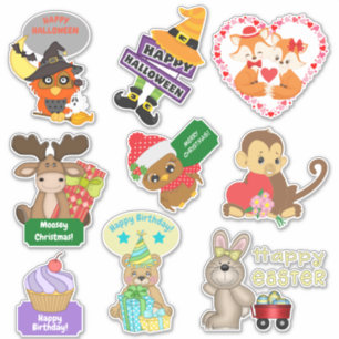 Süße Tier Holiday Sortiment Aufkleber