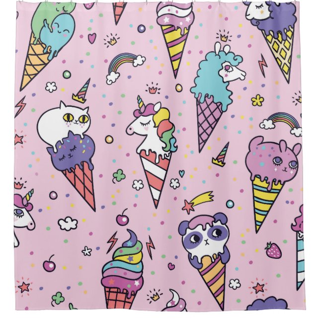 Süße Tier Ice Creme Cones Duschvorhang (Vorderseite)