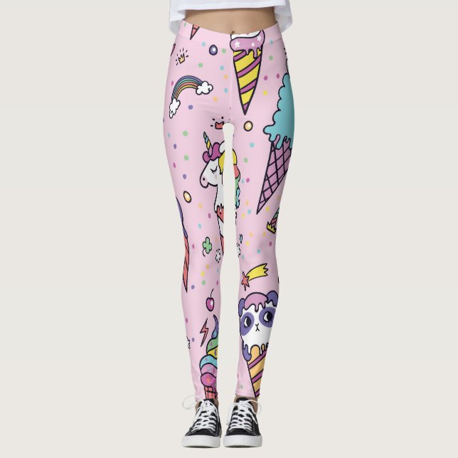 Süße Tier Ice Creme Cones Leggings (Vorderseite)